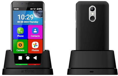 Cellulare per anziani 4G, Smartphone Artfone Smart_500, Senior, Pulsante SOS, Icone Grandi, Base di Ricarica, Modalità Semplice, Volume Alto, Batteria 2550 mAh (SMART-500-2025-4G)