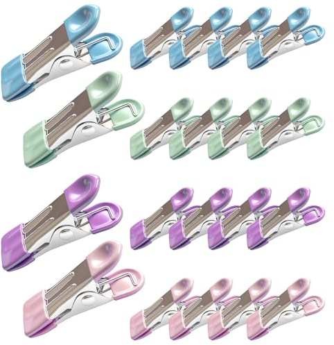 elzle 20 Pièces Pince à Linge INOX,Pinces Métalliques pour Vêtements Multicolore Acier Inoxydable,Pince a Linge Solide,pour Photos,Vêtements,Scellage Alimentaire(Multicolore)