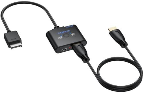 CAMWAY PS2 till HDMI-adapter, stöder 16:9/4:3 konvertering, RGB/YPbPr-signalomkopplare, plug and play, 1080P PS2 HDMI-omvandlare med 1M HDMI-kabel för alla PS2-spelkonsolvideoomvandlarkablar