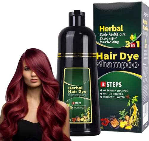 Virecose 500 ml Champú para Teñir el Cabello Rojo vino, Champú Color Tinte Pelo Champu Instantáneo para Hombres y Mujeres