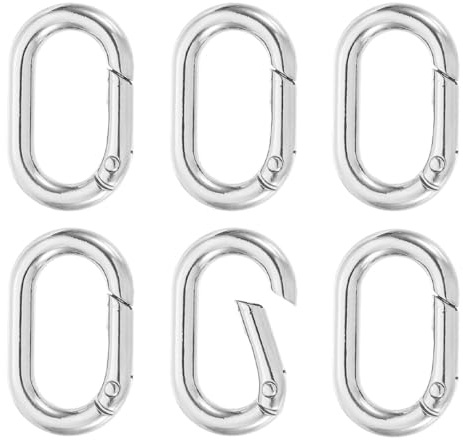 AEUXZA Set di 6 Chiusura Gioielli Ovale Taglia S – Moschettone Anello Molla (1,4 x 2,1 cm) Argentato – Chiusura Lega per Collane Fai da Te, Bracciali & Charms
