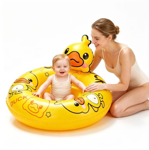 Yellow Duck Baby Swimming Float Inflatable Baby Pool Float for Baby 6-36 Months,Baby Swimming Ring Handle,Kids Rubber Ring Pool Float for Babies Toddlers Infant Boys Girls 1-3 Years