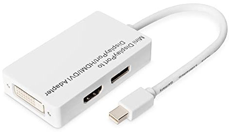 DIGITUS Mini DisplayPort Grafik Y Adapter, mDP zu DVI-D + HDMI + VGA, Full HD 60 Hz, Weiß