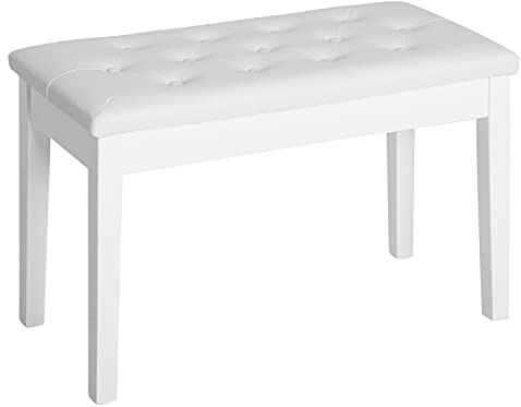HOMCOM Sgabello Pianoforte Professionale con Vano Portaoggetti Ecopelle, Legno 76 × 36 × 50cm Bianco