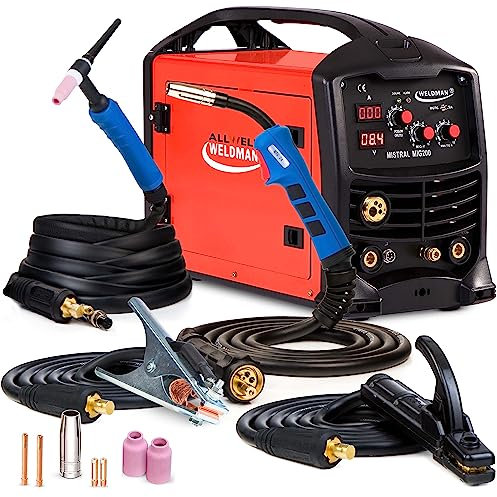Weldman Mistral MIG200 - Poste a souder mig avec gaz et sans, 3en1 - Multi procédé : TIG MIG MMA - 60% 200A - Pour le soudage continu - Avec des torches MIG/MAG et TIG (Solo)