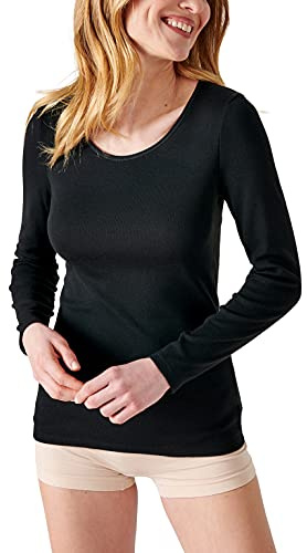 Damart - T-Shirt Manches Longues Fine côte Thermolactyl Femme Noir Taille 46-48 (L)