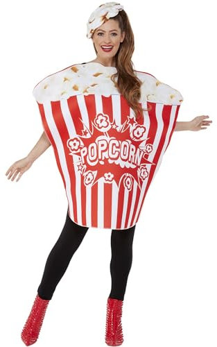 Smiffys Disfraz de palomitas, Rojo y blanco, Disfraz de una sola pieza con sombrero Halloween
