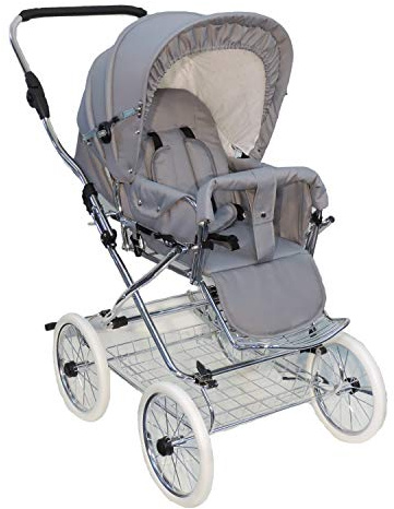 EICHHORN Kinderwagen Passeggino sportivo con telaio in pelle e regolazione dell'altezza del cursore, direzione di visione reversibile, funzione reclinabile, con ruote retrò bianche - GRIGIO
