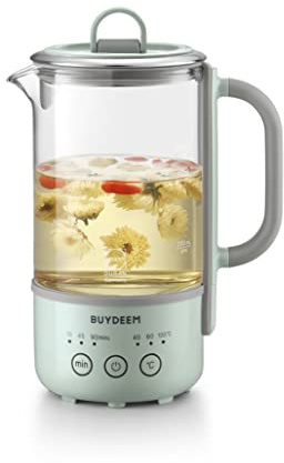 BUYDEEM K313 Travel Electric Kettle, Mini Healthy-Care Beverage Kettle, Tea Maker with Heat Resistant DURAN® Glass & Durable Pro 18/10 Pro Stainless Steel, 0.6L, Cozy Greenish