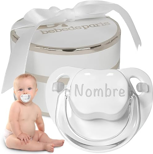Schnuller für Babys, personalisierbar mit Namen, für Babys von 0-6 Monaten, BPA-frei, präsentiert in eleganter Vintage-Box (Neutral, Schnuller) | BebeDeParis