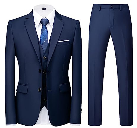 KUDORO Men Suits 3 Piece Tuxedo Two Buttons Blazer Waistcoat Trousers Set | Slim Fit Single Breasted Solid Formal Men's Suit for Wedding Casual Business Dinner Party