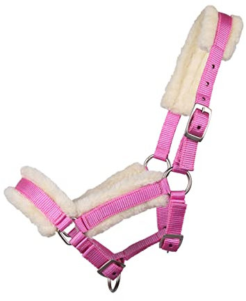 QHP Halfter Fohlenhalfter mit Kunstpelz 3-Fach verstellbar (Rosa, Falabella (fohlen))