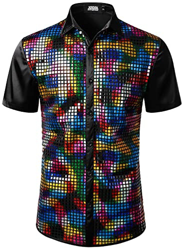 Chemise à paillettes argentées Jogal pour homme Style disco années 70