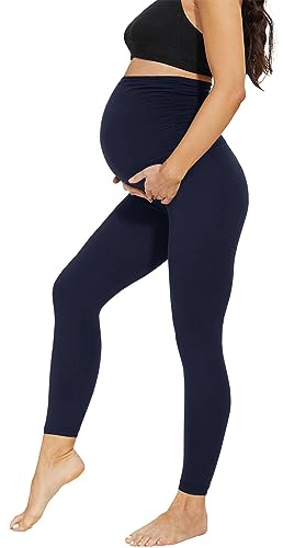 AMIYOYO Leggings da donna incinta a vita alta, leggings da gravidanza opachi, leggings da donna incinta, pantaloni da tempo libero, stretch, abbigliamento da gravidanza per donne incinte, lunghi, Blu