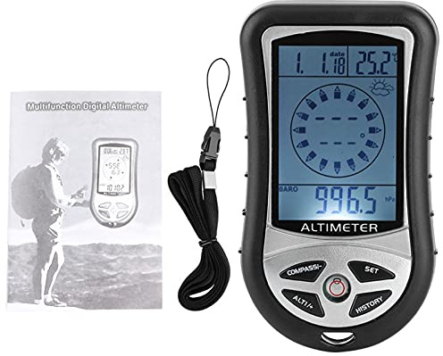 CHEOTIME Multifunction Digital Altimeter, 8 in 1 Barometer Altimeter Compass Multifunctional Compass Portable Compass Electronic Digital LCD Clock Weather Altimeter Altitude Barometer