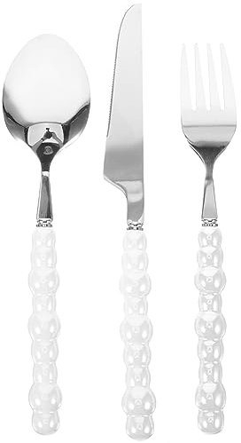 OSALADI 1ensemble Couverts Acier Inoxydable Avec Poignées Perlées Ustensiles Réutilisables Pour Dîners Modernes Service De Table Élégant Et Lavable Au Lave-vaisselle Design
