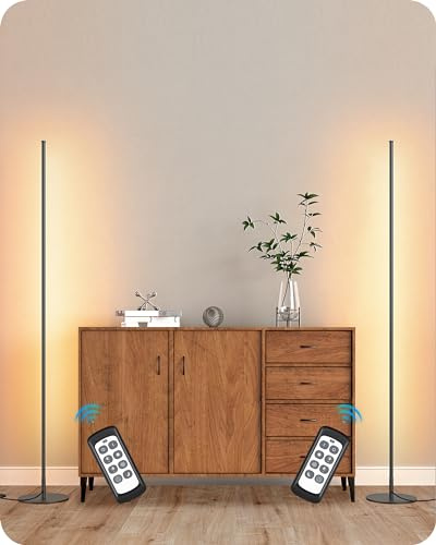 EDISHINE LED Corner Lamp, Set of 2 Minimalist Dimmable Tall Light with Remote, 57.5 Floor Lamps for Living Room, Bedroom, Home Office, 7 Color Temperature 2700-6000K (Black)
