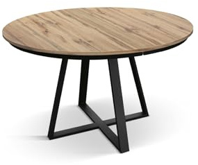 PAZZO DESIGN Table ronde extensible Dafne, table salon, cuisine, pieds croisés noirs, fabriquée en Italie, chêne rustique, de 120 à 170 cm - id_2180