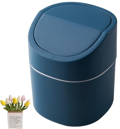 UQMIQURA Pattumiera da scrivania, 2 l, piccolo cestino per la spazzatura da tavolo, mini cestino per la spazzatura da tavolo con coperchio, mini pattumiera per tavoli da toeletta, scrivanie, comodini,
