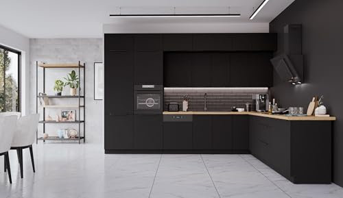 Winkelküche Siena 350x290 cm Küchenzeile Eckküche Küche Schwarz matt XL Stauraum