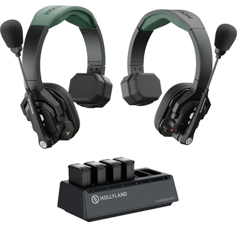 Hollyland Solidcom SE PRO 2-Users ENC Noise Cancellation Wireless Intercom Headset System 1312ft Team Communication with 3.5mm Single Ear Headset for Movie Shoot Live Show (1.9GHz Version)