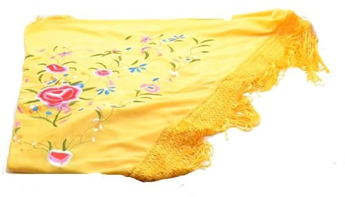 Zh GIALLO - Scialle Floreale Fenicottero, Ballaora Flamenca, Scialle da Ballerina Tradizionale Spagnolo, giallo, Taglia unica