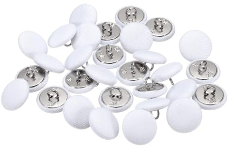 QUARKZMAN 30 stycken 28 l, tygtäckta knappar, 18 mm, 11/16 tum, runda metallknappar med satin-sömknapp för brudklänningar, bröllopskläder, blusar, tröjor, vit