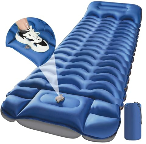 Sleeping Pad - Self Inflating Sleeping Mat with Built-in Foot Pump, Ultra Thick Camping Air Mattress Outdoor Waterproof Sleeping Pad for Camping (Navy blue+gray)