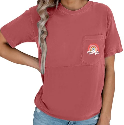 Débardeur Allaitement Femme,Manches Courtes et Col Rond Haut Maternité Femme Allaitement Dissimulées Zip Côté Top Vêtements de Grossesse Débardeur de Maternité Vetement allaitement (Watermelon Red, L)