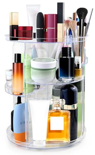 Organizzatore di trucco, girevole 360°, portatrucchi, scatola di trucco, organizer per toeletta, multifunzione, con 5 livelli regolabili per camera da letto