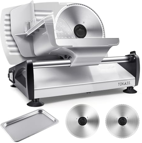 Upgrade DC motor Meat Slicer Machine for Home, Quiet 200W Deli Slicer with 2 Removable 7.5'' Stainless Steel Blades, Adjustable Dial for 0-15mm, Electric Food Slicer for Meat, Cheese, Bread