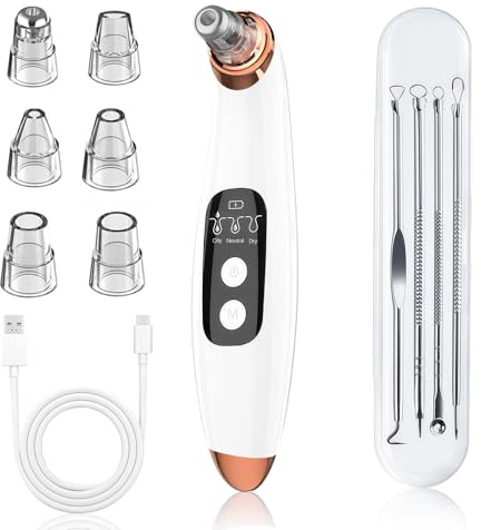 Blackhead Remover Vacuum for Facial Cleansing, 6 Interchangeable Heads | 3 Levels Portable Black Head Remover for Face,
