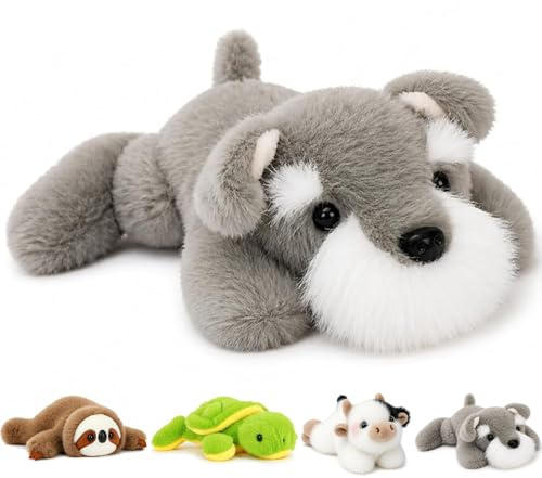 Rusokufo Peluche Schnauzer 22 Cm Surface Douce, Jouet en Tissu Confortable Et Léger, Facile À Nettoyer Et À Utiliser, Adapté Au Jeu Et À La Décoration, Cadeau Fonctionnel pour Enfants