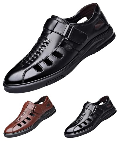Sandaler, män, sommar, läder, barfotasandaler, lätta sommarskor, stängda tå, lädersandaler med justerbara remmar, fritidssandaler, slip-on, utomhussandaler, ihåliga strandsandaler