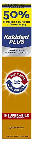 KIT 2 CONFEZIONI Kukident Plus Doppia Azione Crema Adesiva Premium per Dentiera Gusto Neutro 60 gr