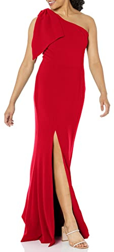 Dress the Population Dam Georgina One Shoulder Bow detalj trumpet klänning med lång klänning, Granat, M