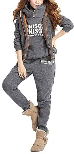 BUOYDM Tuta Donna Sportiva Completa Abbigliamento Sportiva Invernale Felpa & Giacca Gilet & Pantaloni Completi Tute Sportiva, Grigio 2XL