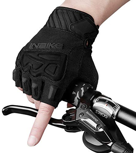 INBIKE Cycling Bike Gloves - Padded Half Finger Bicycle Gloves with Shock-Absorbing, Anti-Slip, Breathable MTB & Road Biking Features for Men & Women