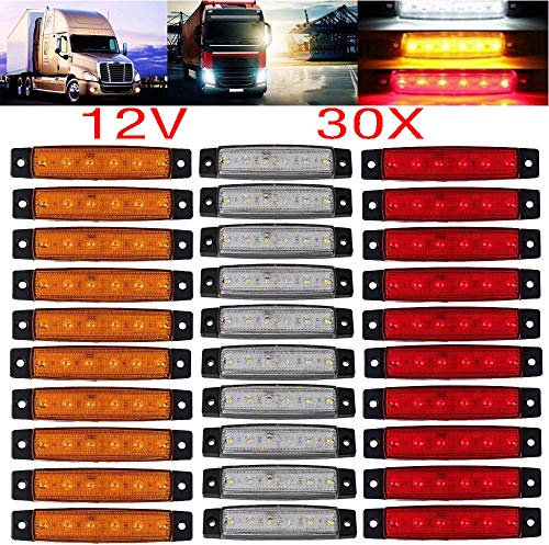 KYYET LED Side Marker Lights 6 LED 2835 SMD Clearance Lamps for Truck Trailer RV Campervan Pickup Tractor Lorry SUV Boat 12V DC Shockproof (10 pcs red+10 pcs white +10 pcs amber)