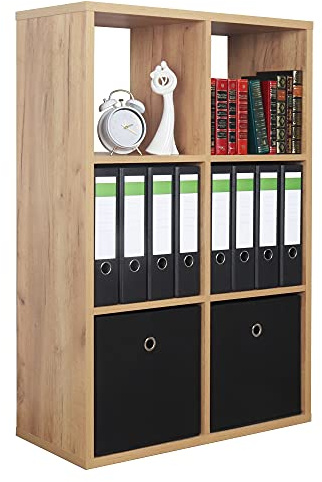 RICOO Regal Bücherregal WM079-EG Standregal 6 Regalböden 107 x 73 x 33 cm Raumteiler Regale & Ablagen kleines Regal schmal Holzregal Büro Braun Eiche Gold