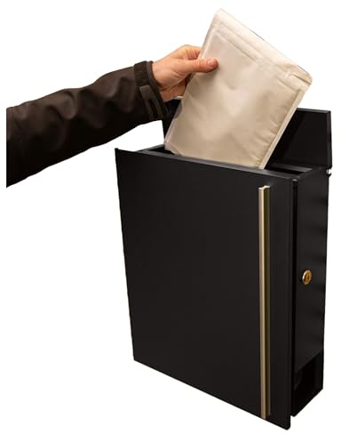 iLoveParcels Buzón con soporte para periódicos, impermeable, con cerradura, para montaje en pared, buzón de acero galvanizado, para puerta de pared o valla, color negro (37 x 13 x 43,5 cm)