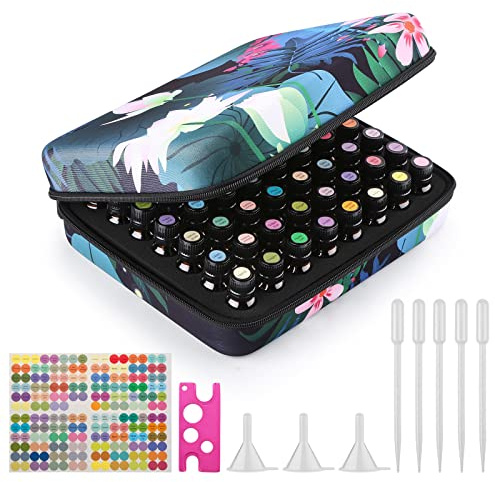 FITNATE Essential Oil Storage Holds 56 Bottles for 5/10/15ml Shockproof, Waterproof and Durable, Essential Oils Travel Case with Bottle Opener, Colorful Stickers, Droppers and Funnel
