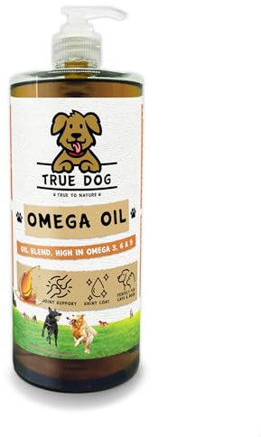 True Dog Premium Omega Oil, High Grade Omega 3, 6 & 9 supplement for Dogs & Cats | Hemp & Flaxseed Blend, Joint, Mobility, Skin & Coat Support (1ltr)