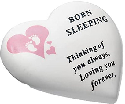 Widdle Gifts Ltd Adorno de corazón conmemorativo para tumba de bebé – Born Sleeping – Rosa 2499