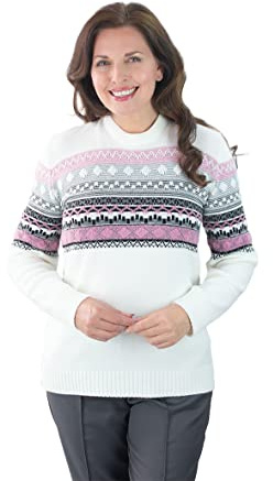 Fashion Friendly Ladies Fairisle Jumper - Cream - M