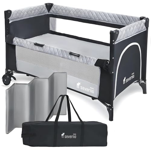 severno Baby Cots, Travel Cots, Travel Cot for Baby, Folding Cot, Playpen for Babies and Toddlers from Birth up to 15 kg, Compact and Foldable, Overnight, 120 x 60 cm