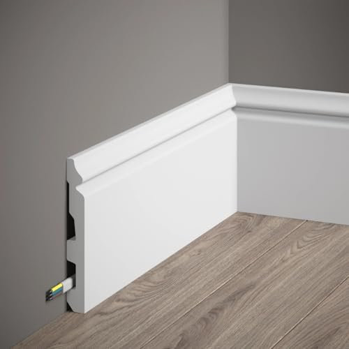 Decoration Ducale - Battiscopa Bianco in Polimeri Duri (Misure 200 x 13,7 x 1,8 cm) Facile da Installare su Muro e Pareti, Bordo Forte e Resistente all'Umidità, Cucina, Bagno, Sala, Soggiorno, Camere