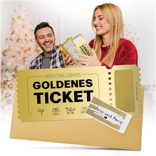 Festicy Goldener Gutschein zum selber Ausfüllen I Goldenes Ticket I Rubbellos mit Goldfolie, Rubbelkarten zum beschriften I Geburtstagskarte Umschlag