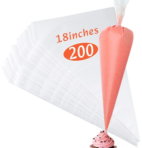 18 Inch Pastry Bags, 200 PCS Piping Bags Disposable, Thickened Piping Bags, Anti-Burst Non-Slip Icing Bags for Desserts, Cake, Breads and Cookies
