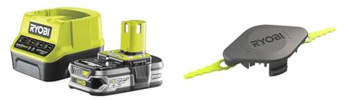 Ryobi 5133002237 Batterie d'outillage 18 V 2,5 Ah & Tête Double Lames Dentelées (+10 Lames) pour Coupe-Bordures, Dresse-Bordures - Spéciale Herbes Hautes/Épaisses
